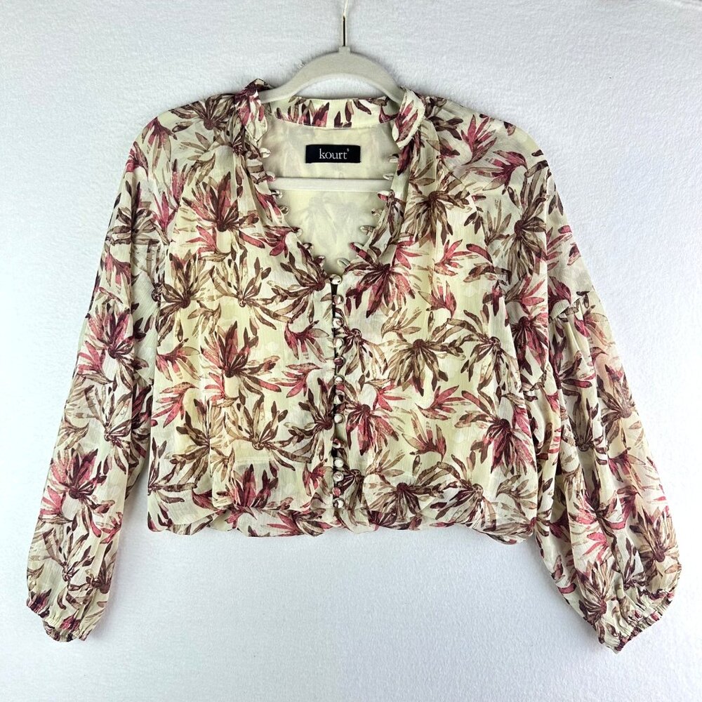 Kourt Blouse Womens Size Small Boho Floral Button Brunch Travel Beachy Tropical
